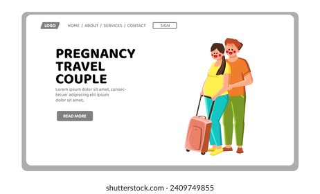 father pregnancy travel couple vector. family gay, suitcase husband, child mom father pregnancy travel couple web flat cartoon illustration