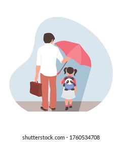 a father protects his daughter from the sun with an umbrella
Happy Father's Day vector ilustration of a flat design.