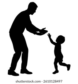 Father Reaching For Toddler Silhouette Expressing Love And Connection On White Background