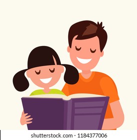 Father reading a book to his daughter.