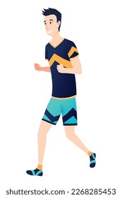 Father running or jogging marathon. Active and healthy lifestyle. People participate in sportive activity. Cartoon isolated vector illustration scene