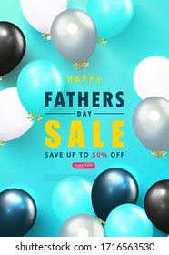Father s Day sale template vector banner with flying balloons.Design template for posters,flyers, invitation, promotional materials, brochure, voucher discount.