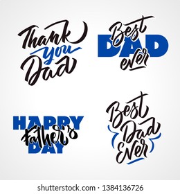Father s day text set modern calligraphy. Graphic print hand writing, lettering, typography collection. Vector phrases in two color on Father Day. For greeting card, poster, banner, flyer
