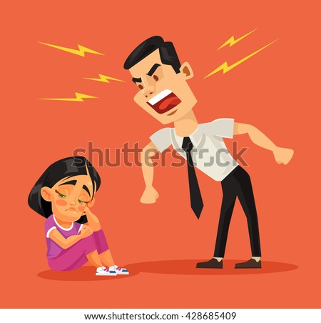 Father scolds his daughter. Vector flat cartoon illustration