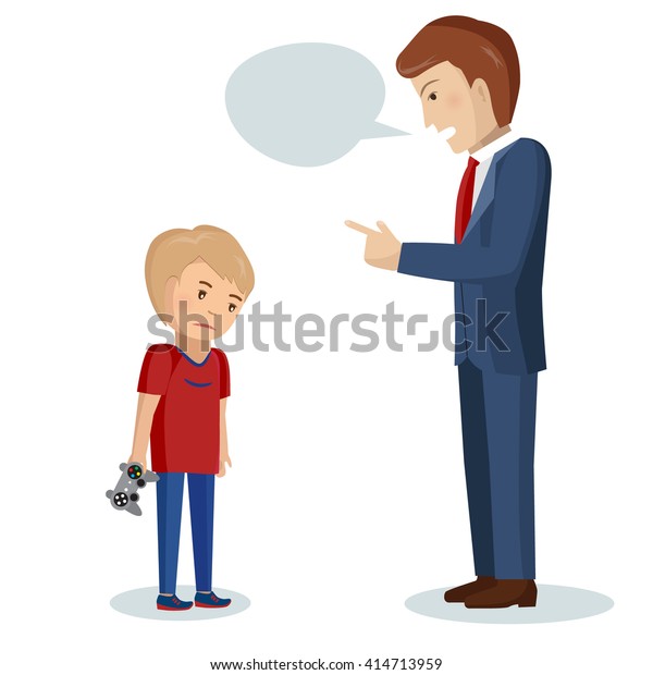 Father Scolds His Son Vector Illustration 