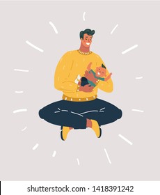 Father sit with his baby son on the floor. Illustration on isolated background.