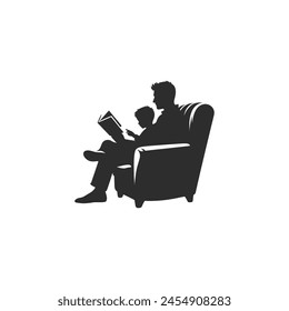 father sitting in a chair, reading a book to his child. Father's Day. father and child love.