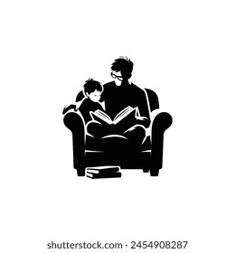 father sitting in a chair, reading a book to his child. Father's Day. father and child love.