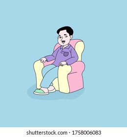 father sitting in disofa vector illustration is suitable for use in children's books and others
