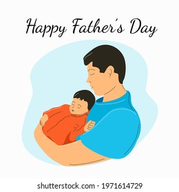 The father is sleeping with a child in his arms. Father's day illustration.