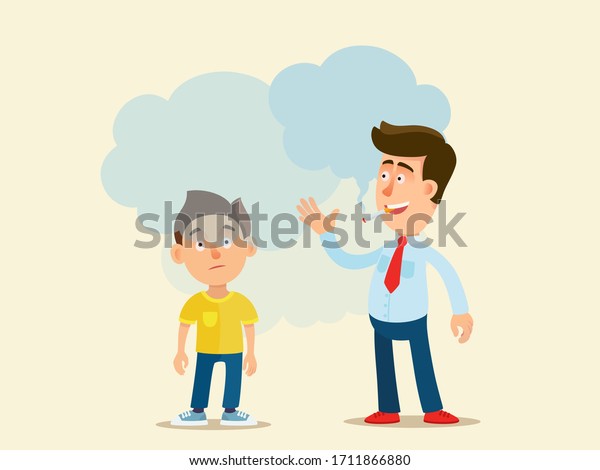 Father Smokes Cigarettes His Son Passive Stock Vector (Royalty Free ...