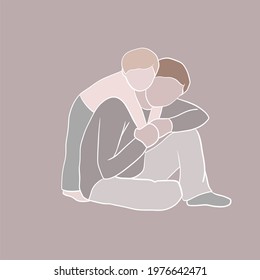 father and son abstract portrait, vector clipart, freehand illustration
