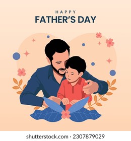 Father and son adorable moment vector illustration for Father's Day post template.