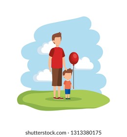 father with son and balloons helium