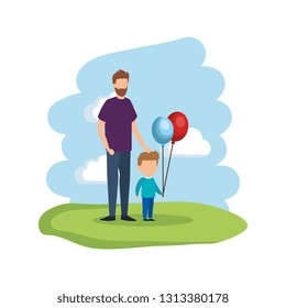 father with son and balloons helium
