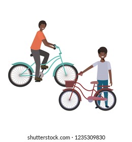 father and son with bicycle avatar character