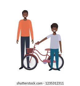 father and son with bicycle avatar character
