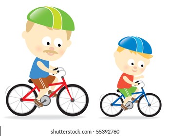 Father and son biking