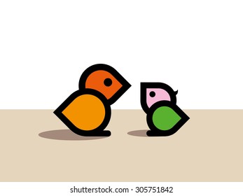 Father and son birds learn and talk