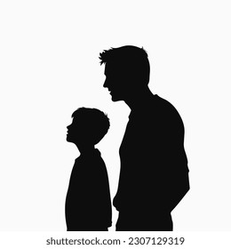 Father and son. Black silhouette. Vector illustration