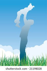 Father and son with Blue Sky and green grass