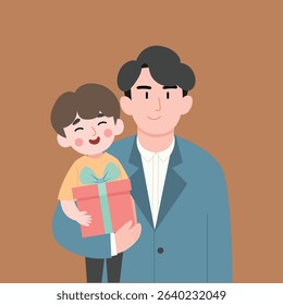 Father and Son Bonding Father's Day Cute Illustration