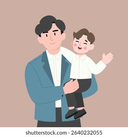 Father and Son Bonding Father's Day Cute Illustration