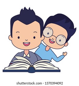 father son with book