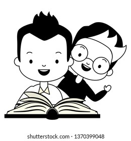 father son with book