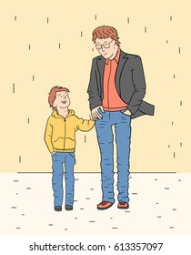 Father and son. A boy and a man talk.