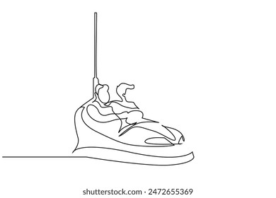 father son bumper car fun game together activity one line art design vector