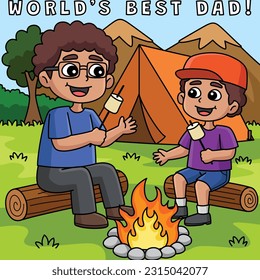 Father and Son Camping Colored Cartoon 