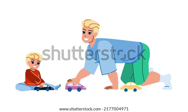 father son car vector. home play toy, adult\
dad, home drive, floor joy father son car character. people flat\
cartoon illustration