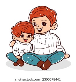 Father and son character hand drawn illustration, happy fathers day	