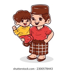 Father and son character hand drawn illustration, happy fathers day	