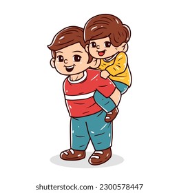 Father and son character hand drawn illustration, happy fathers day	