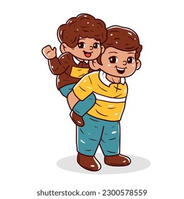 Father and son character hand drawn illustration, happy fathers day	