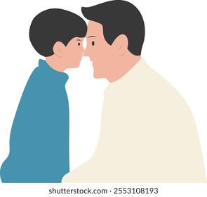 Carácter del padre y del hijo con atmósfera feliz. Feliz Día del Padre. Ilustración vectorial aislada