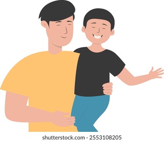 Carácter del padre y del hijo con atmósfera feliz. Feliz Día del Padre. Ilustración vectorial aislada