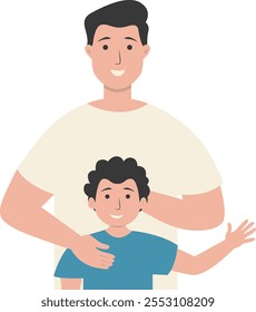 Carácter del padre y del hijo con atmósfera feliz. Feliz Día del Padre. Ilustración vectorial aislada