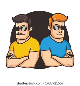 father and son character mascot logo