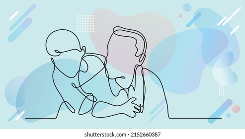 father and son - continuous line drawing