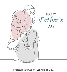 Father and Son Continuous One Line Drawing. Happy Father`s Day Concept in Line Art Style. Dad with Child Linear Vector Illustration. Not AI