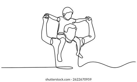 Father and Son Continuous One Line Drawing Enjoying Quality Time