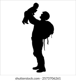 Father and son or dad and baby Silhouette vector illustration