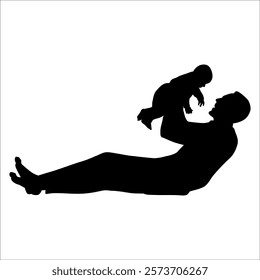 Father and son or dad and baby Silhouette vector illustration