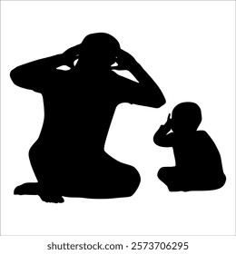 Father and son or dad and baby Silhouette vector illustration