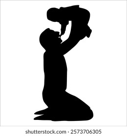 Father and son or dad and baby Silhouette vector illustration