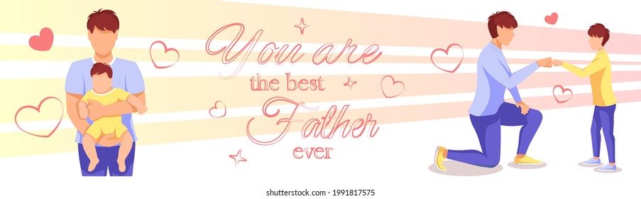 Father with son. Dad and son, Family, Father's day concept. Vector illustration for greeting card, flyer, poster, banner.