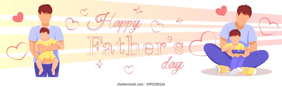 Father with son. Dad and son, Family, Father's day concept. Vector illustration for greeting card, flyer, poster, banner.